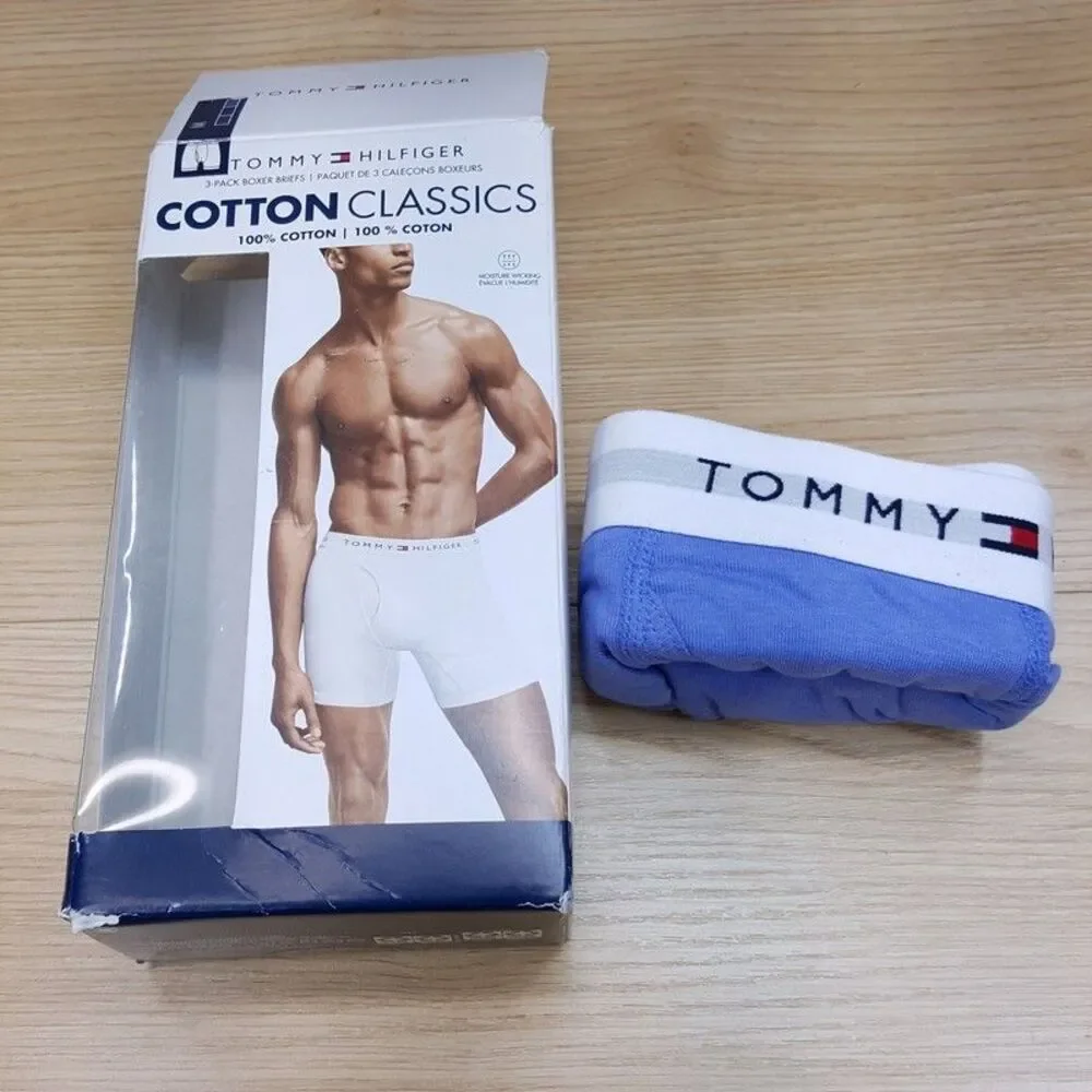 TOMMY HILFIGER Boxer Briefs Mens Medium Solid Blue 100% Cotton Classics Logo